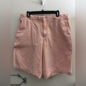 Izod Men's Seersucker Orange & White Flat Front Bermuda Beach Vacation Shorts 36